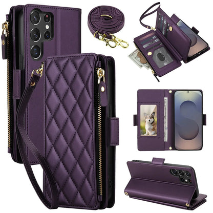 9 Card Slot Wallet Case for Samsung Galaxy S26–S22 Ultra | PU Leather Zipper Wallet Case with Kickstand & Crossbody Strap