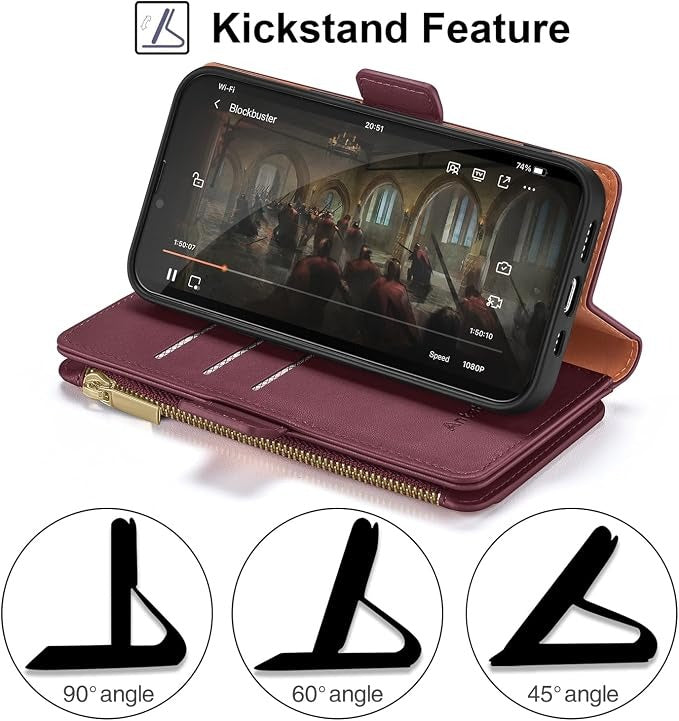 9 Card Slot Wallet Case for Samsung Galaxy S26–S22 Ultra | PU Leather Zipper Wallet Case with Kickstand & Crossbody Strap