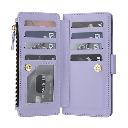 9 Card Slot Wallet Case for Samsung Galaxy S26–S22 Ultra | PU Leather Zipper Wallet Case with Kickstand & Crossbody Strap
