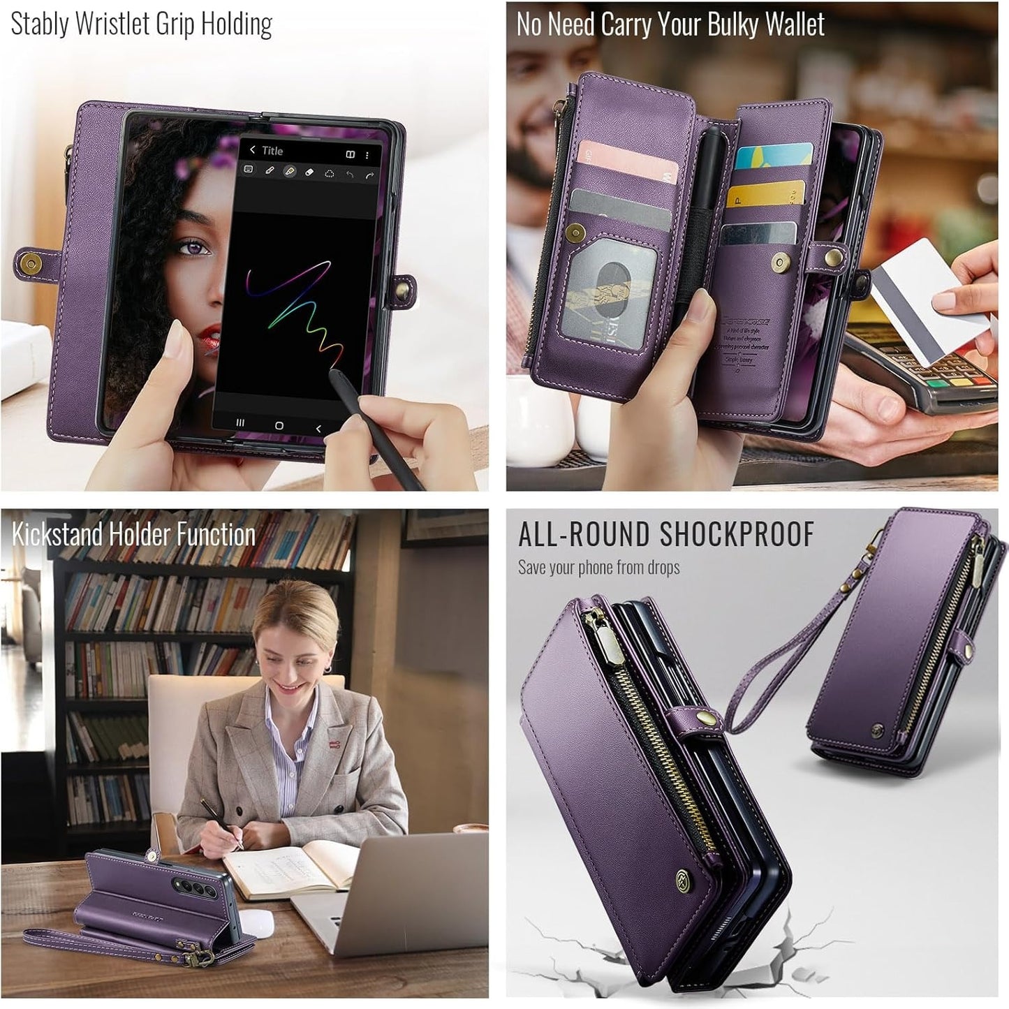 9 Card Slot Wallet Case for Samsung Galaxy S26–S22 Ultra | PU Leather Zipper Wallet Case with Kickstand & Crossbody Strap