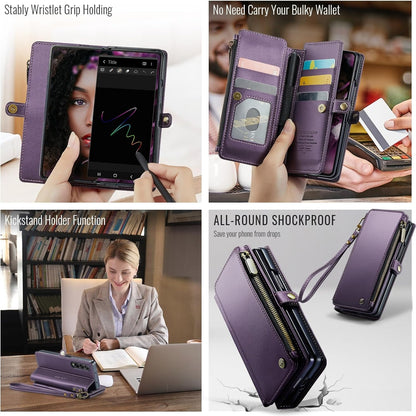 9 Card Slot Wallet Case for Samsung Galaxy S26–S22 Ultra | PU Leather Zipper Wallet Case with Kickstand & Crossbody Strap